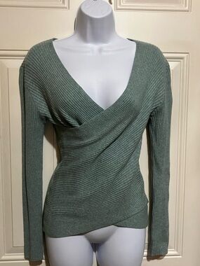 Ribbed & Wrapped Figure Flattering Knit Top in Smoky Teal